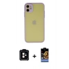 MARSİLYAN™- iPhone 11 Kılıf Ahenk Çizgi Serisi - Siyah Buffer Hayalet Cam Ekran Koruyucu + PVD Metal Kamera Lens - TU