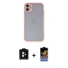 MARSİLYAN™- iPhone 11 Kılıf Ahenk Çizgi Serisi - Siyah Buffer Hayalet Cam Ekran Koruyucu + PVD Metal Kamera Lens - TU