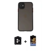 MARSİLYAN™- iPhone 11 Kılıf Ahenk Çizgi Serisi - Siyah Buffer Hayalet Cam Ekran Koruyucu + PVD Metal Kamera Lens - TU