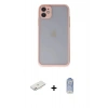 MARSİLYAN™- iPhone 11 Kılıf Ahenk Çizgi Serisi - Siyah Joko Magic 5D Cam + Pembe Renkli Kamera Lens Koruma Cam