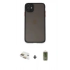 MARSİLYAN™- iPhone 11 Kılıf Ahenk Çizgi Serisi - Siyah Joko Magic 5D Hayalet Cam + Pers Alüminyum Kamera Lens - GD