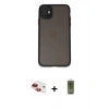 MARSİLYAN™- iPhone 11 Kılıf Ahenk Çizgi Serisi - Siyah Joko Magic 5D Hayalet Cam + Pers Alüminyum Kamera Lens - KI