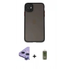 MARSİLYAN™- iPhone 11 Kılıf Ahenk Çizgi Serisi - Siyah Joko Magic 5D Hayalet Cam + Raze Metal Kamera Lens - MR