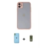 MARSİLYAN™- iPhone 11 Kılıf Ahenk Çizgi Serisi - Siyah Joko Magic 5D Hayalet Cam + Neon Fosforlu Kamera Lens - YL