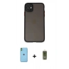 MARSİLYAN™- iPhone 11 Kılıf Ahenk Çizgi Serisi - Siyah Joko Magic 5D Hayalet Cam + Neon Fosforlu Kamera Lens - YL