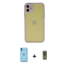 MARSİLYAN™- iPhone 11 Kılıf Ahenk Çizgi Serisi - Siyah Joko Magic 5D Hayalet Cam + Neon Fosforlu Kamera Lens - MI