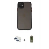 MARSİLYAN™- iPhone 11 Kılıf Ahenk Çizgi Serisi - Siyah Joko Magic 5D Hayalet Cam + Pers Alüminyum Kamera Lens - LT
