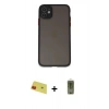 MARSİLYAN™- iPhone 11 Kılıf Ahenk Çizgi Serisi - Siyah Joko Magic 5D Hayalet Cam + Rainbow Kamera Lens Koruma Cam - KI