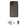 MARSİLYAN™- iPhone 11 Kılıf Ahenk Çizgi Serisi - Siyah Joko Magic 5D Hayalet Cam + Raze Metal Kamera Lens - GS