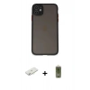MARSİLYAN™- iPhone 11 Kılıf Ahenk Çizgi Serisi - Siyah Joko Magic 5D Hayalet Cam + Renkli Kamera Lens Koruma Cam - SI