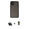 MARSİLYAN™- iPhone 11 Kılıf Ahenk Çizgi Serisi - Siyah Joko Magic 5D Hayalet Cam + Kamera Lens Koruma Cam - SF
