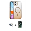 MARSİLYAN™- iPhone 11 Kılıf Ahenk Doku Özel Seri - Şeffaf 360 Full Body Arka Koruyucu + Pers Alüminyum Kamera Lens - LT