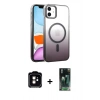 MARSİLYAN™- iPhone 11 Kılıf Ahenk Doku Özel Seri - Şeffaf 360 Full Body Arka Koruyucu + Turuncu PVD Metal Kamera Lens