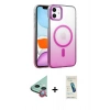 MARSİLYAN™- iPhone 11 Kılıf Ahenk Doku Özel Seri - Şeffaf Pasifik Cam Ekran Koruyucu + Raze Metal Kamera Lens - KI