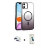 MARSİLYAN™- iPhone 11 Kılıf Ahenk Doku Özel Seri - Şeffaf Pasifik Cam Ekran Koruyucu + Pers Alüminyum Kamera Lens - LT