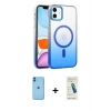MARSİLYAN™- iPhone 11 Kılıf Ahenk Doku Özel Seri - Şeffaf Pasifik Cam Ekran Koruyucu + Neon Fosforlu Kamera Lens - MI