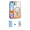 MARSİLYAN™- iPhone 11 Kılıf Ahenk Doku Özel Seri - Şeffaf Pasifik Cam Ekran Koruyucu + Neon Fosforlu Kamera Lens - MI