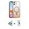 MARSİLYAN™- iPhone 11 Kılıf Ahenk Doku Özel Seri - Şeffaf Pasifik Cam Ekran Koruyucu + Raze Metal Kamera Lens - MI
