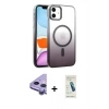MARSİLYAN™- iPhone 11 Kılıf Ahenk Doku Özel Seri - Şeffaf Pasifik Cam Ekran Koruyucu + Raze Metal Kamera Lens - MR