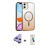 MARSİLYAN™- iPhone 11 Kılıf Ahenk Doku Özel Seri - Şeffaf Pasifik Cam Ekran Koruyucu + Raze Metal Kamera Lens - MR
