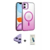MARSİLYAN™- iPhone 11 Kılıf Ahenk Doku Özel Seri - Şeffaf Pasifik Cam Ekran Koruyucu + Raze Metal Kamera Lens - MR