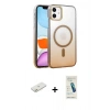 MARSİLYAN™- iPhone 11 Kılıf Ahenk Doku Özel Seri - Şeffaf Pasifik Cam Ekran Koruyucu + Turuncu Renkli Kamera Lens Koruma Cam