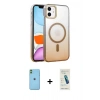 MARSİLYAN™- iPhone 11 Kılıf Ahenk Doku Özel Seri - Şeffaf Pasifik Cam Ekran Koruyucu + Neon Fosforlu Kamera Lens - YL