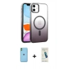 MARSİLYAN™- iPhone 11 Kılıf Ahenk Doku Özel Seri - Şeffaf Pasifik Cam Ekran Koruyucu + Neon Fosforlu Kamera Lens - YL