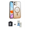 MARSİLYAN™- iPhone 11 Kılıf Ahenk Doku Özel Seri - Şeffaf Royal Nano Ekran Koruyucu + PVD Metal Kamera Lens - MI