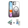 MARSİLYAN™- iPhone 11 Kılıf Ahenk Doku Özel Seri - Şeffaf Royal Nano Ekran Koruyucu + Raze Metal Kamera Lens - KI