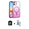 MARSİLYAN™- iPhone 11 Kılıf Ahenk Doku Özel Seri - Şeffaf Royal Nano Ekran Koruyucu + PVD Metal Kamera Lens - SH