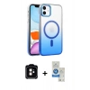MARSİLYAN™- iPhone 11 Kılıf Ahenk Doku Özel Seri - Şeffaf Royal Nano Ekran Koruyucu + PVD Metal Kamera Lens - TU