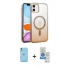 MARSİLYAN™- iPhone 11 Kılıf Ahenk Doku Özel Seri - Şeffaf Royal Nano Ekran Koruyucu + Neon Fosforlu Kamera Lens - YL