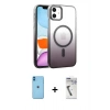 MARSİLYAN™- iPhone 11 Kılıf Ahenk Doku Özel Seri - Şeffaf Uv Polymer Nano Ekran Koruyucu + Mavi Neon Fosforlu Kamera Lens