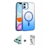 MARSİLYAN™- iPhone 11 Kılıf Ahenk Doku Özel Seri - Şeffaf Uv Polymer Nano Ekran Koruyucu + Mavi Raze Metal Kamera Lens