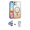 MARSİLYAN™- iPhone 11 Kılıf Ahenk Doku Özel Seri - Şeffaf Uv Polymer Nano Ekran Koruyucu + Mor Raze Metal Kamera Lens