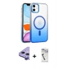 MARSİLYAN™- iPhone 11 Kılıf Ahenk Doku Özel Seri - Şeffaf Uv Polymer Nano Ekran Koruyucu + Mor Raze Metal Kamera Lens