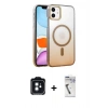 MARSİLYAN™- iPhone 11 Kılıf Ahenk Doku Özel Seri - Şeffaf Uv Polymer Nano Ekran Koruyucu + PVD Metal Kamera Lens - SH