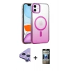 MARSİLYAN™- iPhone 11 Kılıf Ahenk Doku Özel Seri - Siyah 34D Hayalet Izgaralı Cam + Raze Metal Kamera Lens - MR