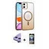MARSİLYAN™- iPhone 11 Kılıf Ahenk Doku Özel Seri - Siyah 34D Hayalet Izgaralı Cam + Raze Metal Kamera Lens - MR