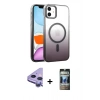 MARSİLYAN™- iPhone 11 Kılıf Ahenk Doku Özel Seri - Siyah 34D Hayalet Izgaralı Cam + Raze Metal Kamera Lens - MR