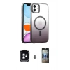 MARSİLYAN™- iPhone 11 Kılıf Ahenk Doku Özel Seri - Siyah 34D Hayalet Izgaralı Cam + PVD Metal Kamera Lens - YL
