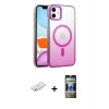 MARSİLYAN™- iPhone 11 Kılıf Ahenk Doku Özel Seri - Siyah 34D Hayalet Izgaralı Cam + Renkli Kamera Lens Koruma Cam - SI