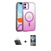 MARSİLYAN™- iPhone 11 Kılıf Ahenk Doku Özel Seri - Siyah 34D Hayalet Izgaralı Cam + Şeffaf Kamera Lens Koruma Cam