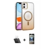 MARSİLYAN™- iPhone 11 Kılıf Ahenk Doku Özel Seri - Siyah 34D Hayalet Izgaralı Cam + Şeffaf Kamera Lens Koruma Cam