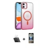 MARSİLYAN™- iPhone 11 Kılıf Ahenk Doku Özel Seri - Siyah 34D Hayalet Izgaralı Cam + Şeffaf Kamera Lens Koruma Cam