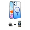 MARSİLYAN™- iPhone 11 Kılıf Ahenk Doku Özel Seri - Siyah 34D Hayalet Izgaralı Cam + Şeffaf Kamera Lens Koruma Cam