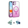 MARSİLYAN™- iPhone 11 Kılıf Ahenk Doku Özel Seri - Siyah 3D Antistatik Cam Ekran Koruyucu + Mavi Raze Metal Kamera Lens