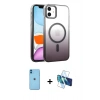MARSİLYAN™- iPhone 11 Kılıf Ahenk Doku Özel Seri - Siyah 3D Antistatik Cam Ekran Koruyucu + Neon Fosforlu Kamera Lens - MI