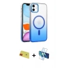 MARSİLYAN™- iPhone 11 Kılıf Ahenk Doku Özel Seri - Siyah 3D Antistatik Cam Ekran Koruyucu + Rainbow Kamera Lens Koruma Cam - KI